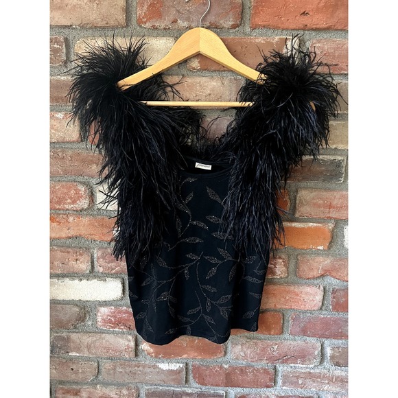 VINTAGE Barami Feather Top Beaded Size Medium in Black - Picture 1 of 5